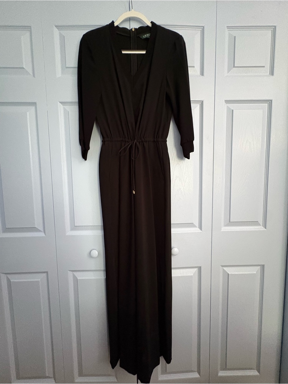 Ralph Lauren Black V-Neck Drawstring Maxi Jumpsuit